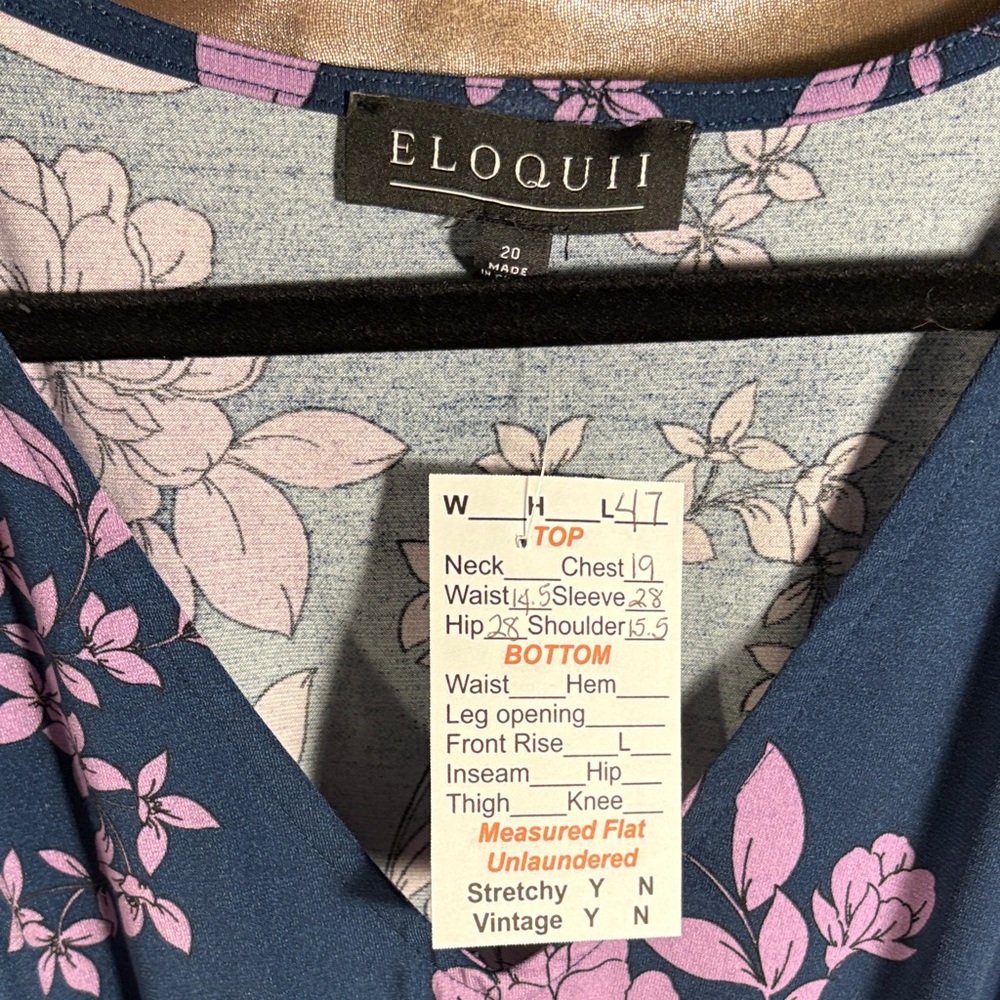 Eloquii Navy and Lavender Floral Dress size‎ 20. Puffy sleeve. Box S - Picture 5 of 7
